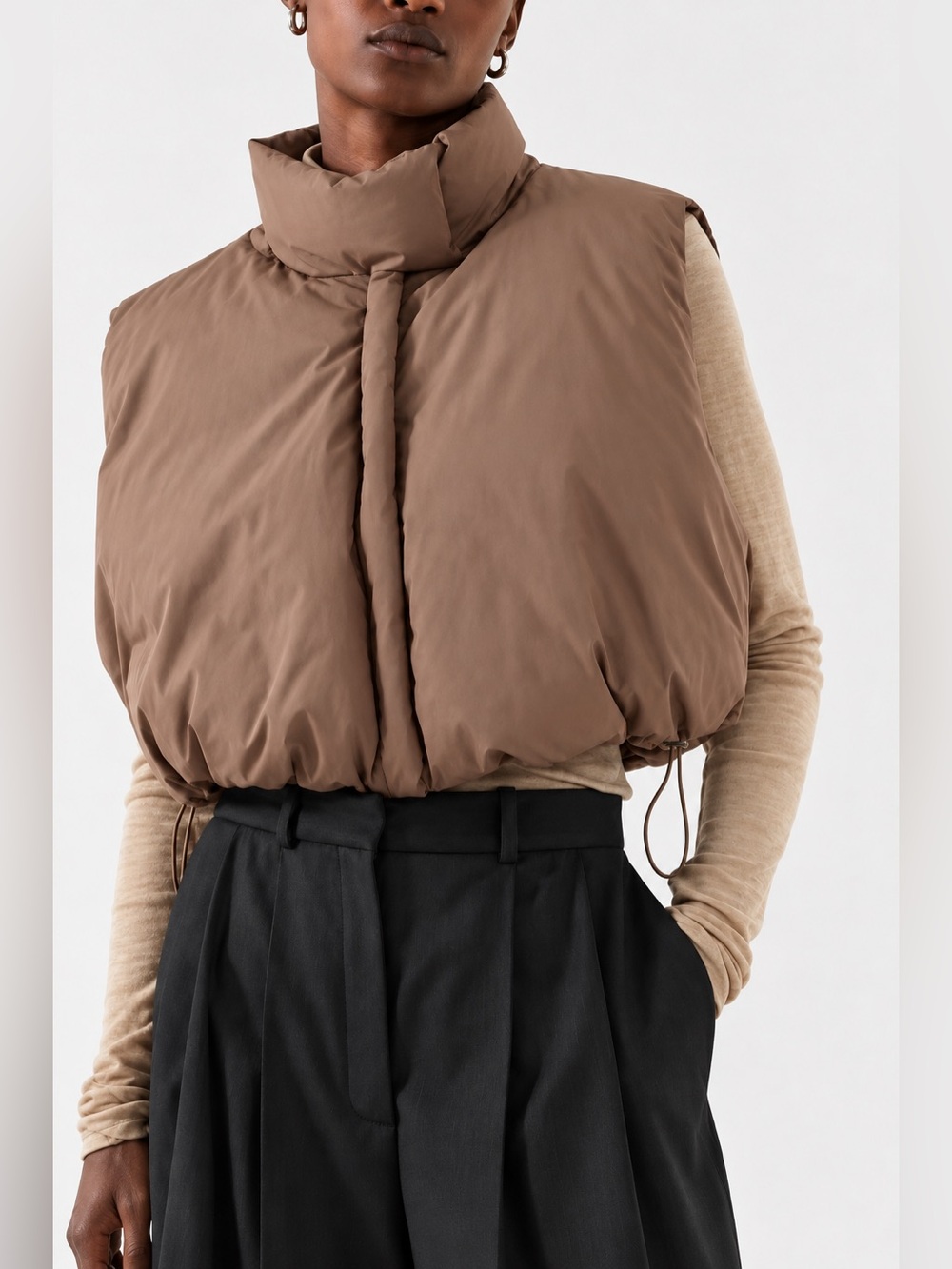 COS Cropped Puffer Vest Taupe Brown One Size